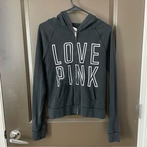 PINK Victoria's Secret Black Hoodie with White Lettering Love Pink Size XS